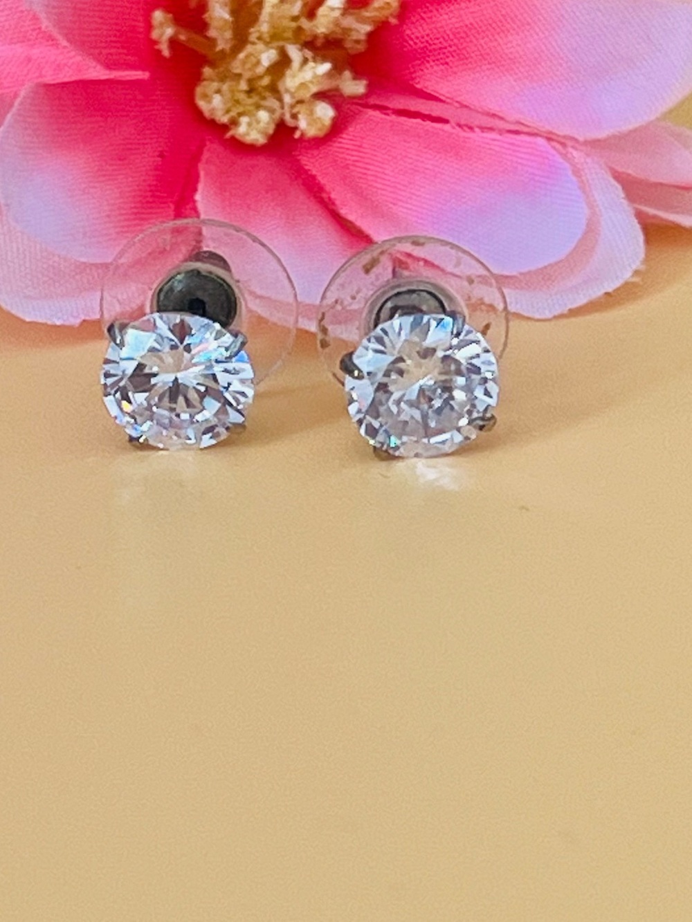 large round clear CZ earrings